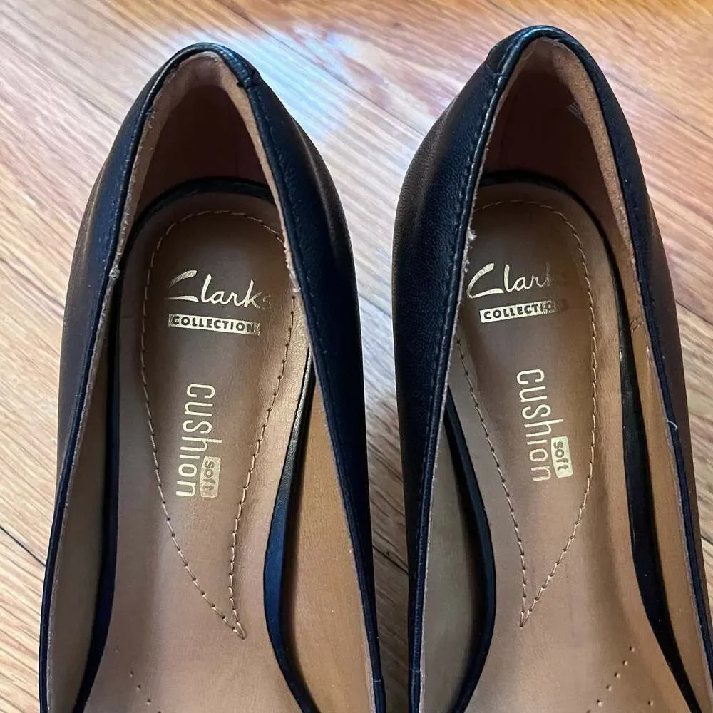 Clarks Collection Crewso Wick Black Leather Pumps Heels Comfort Size 6 M EUC